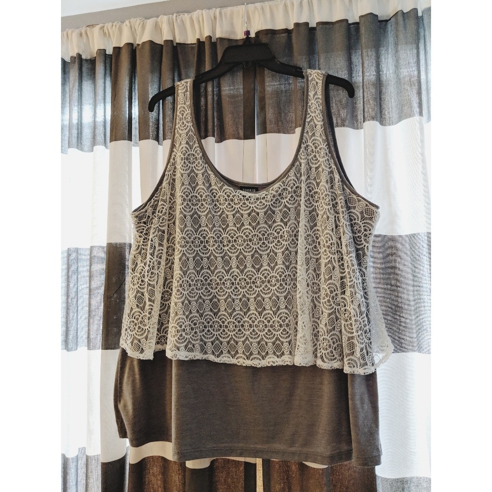 Grey tank with lace overlay